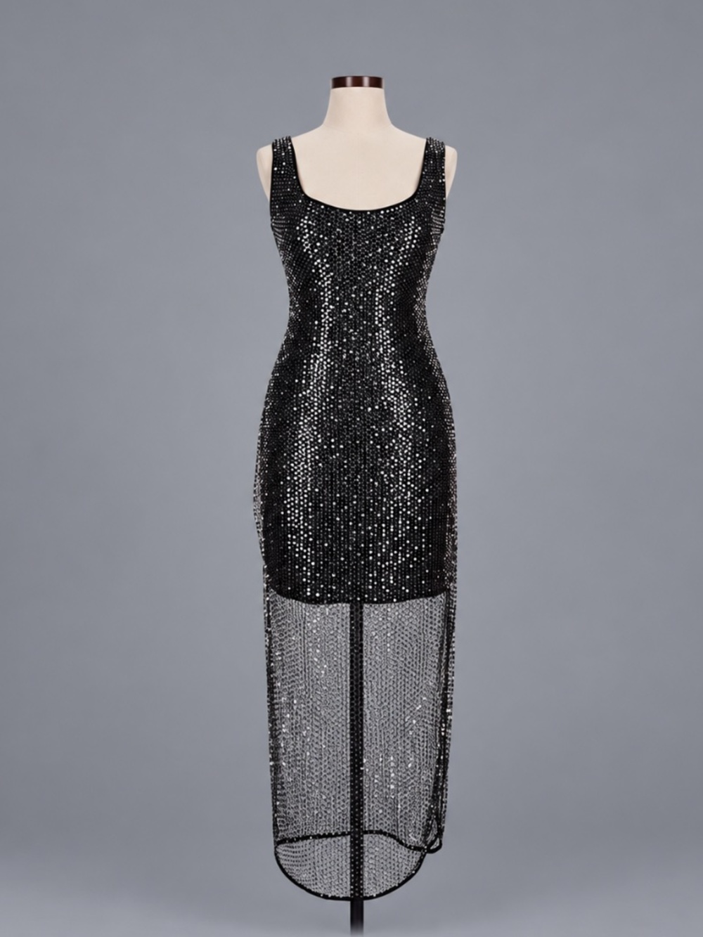 Siena Black & Silver Sequin Sheer Midi Dress – Size 8